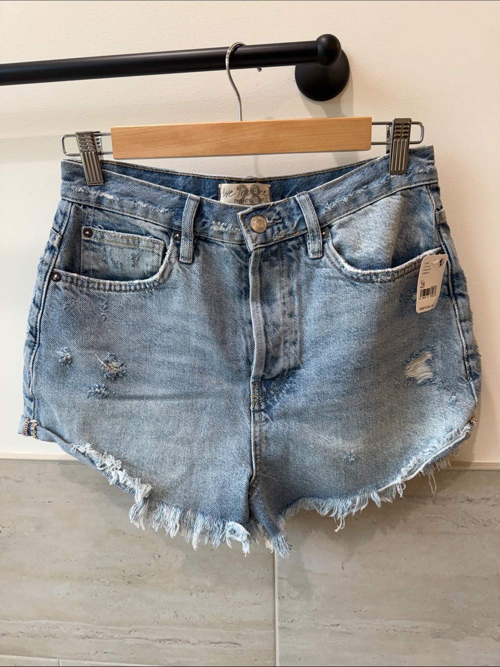 Free People Light Blue Distressed High-Rise Denim Shorts